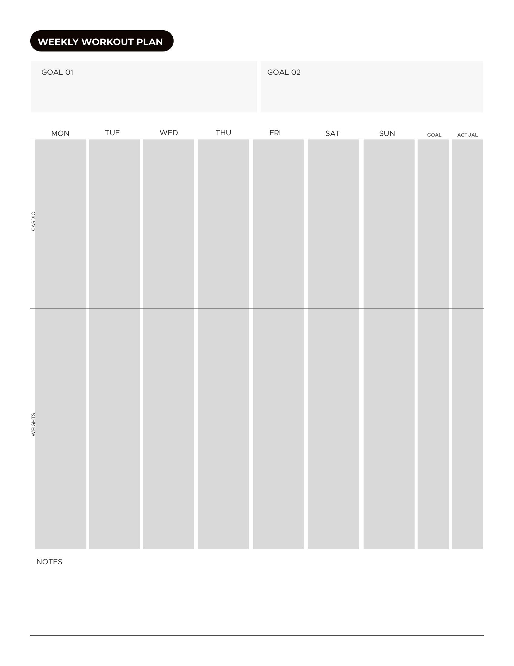 Weekly workout plan with cardio and weights tracker